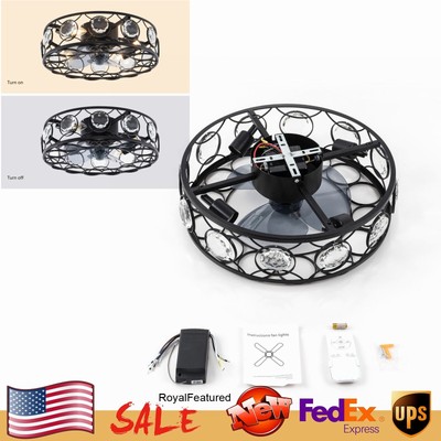 Chandelier 18'' Ceiling Fan Semi-Flush Mount Living Room W/Remote Low Profile US