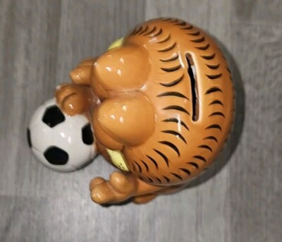 1981 Garfield Football Soccer Ceramic Money Box With Original