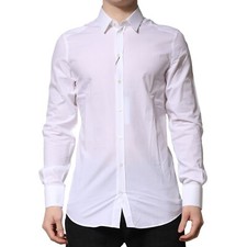 DOLCE & GABBANA Shirt White Cotton GOLD Long Sleeves Formal 37/US14.5/XS 670usd
