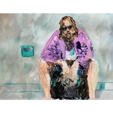 Original Big Lebowski Dude In Bathroom Impasto Painting Movie Wall Art 11x14