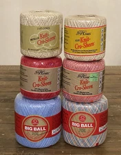 J&P COATS KNIT-CRO-SHEEN & COATS BIG BALL Crochet Yarn Set Of 6 NOS USA Read