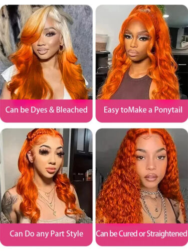Perruques avant dentelle gingembre orange cheveux en ligne humains vague corps HD perruque brésilienne transparente