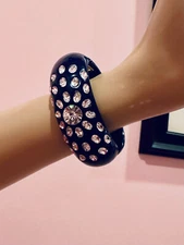 Edie Parker Acrylic Hinge Bracelet W/ Crystal & Gold Tone Detail 2016 Dark Blue