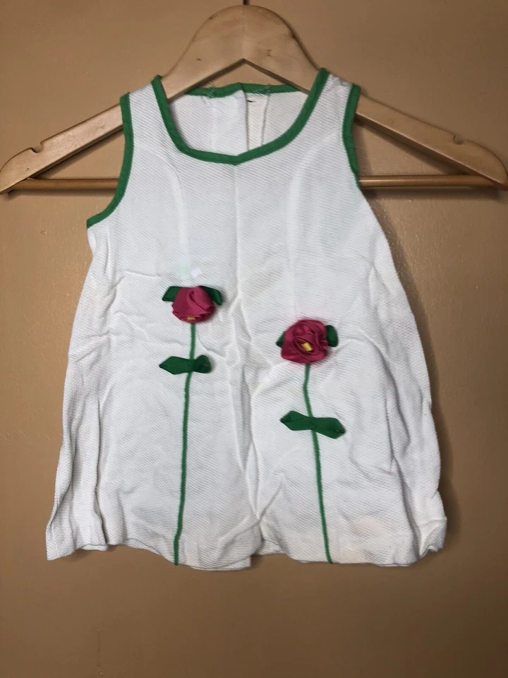 Vestido Peaches N Crema Niñas Pequeñas Talla 3T 3 piezas Blanco Verde Conjunto Sin Mangas Foto 4 de 4