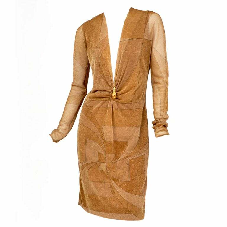 Tom Ford for Gucci Vintage Gold Dress with Lion Brooch, A