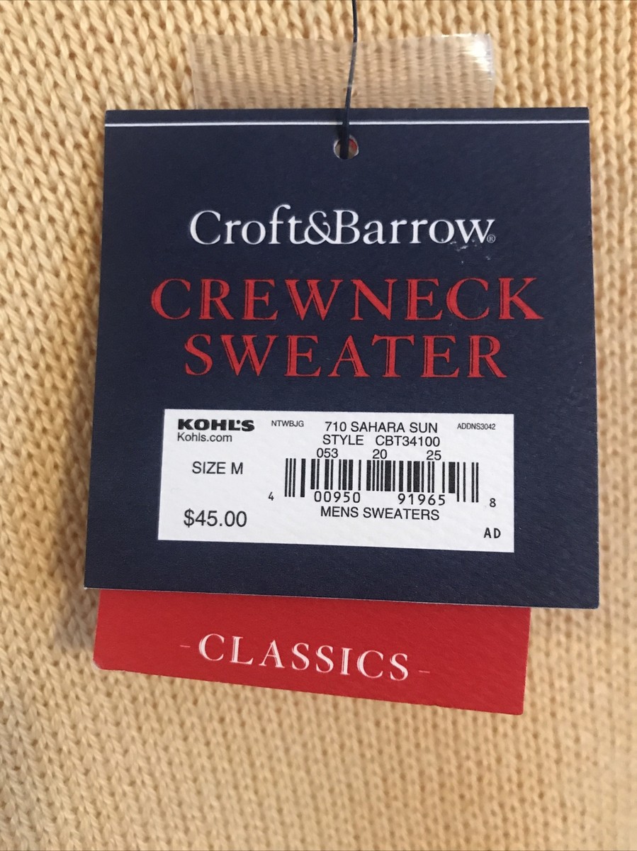 Croft Barrow Sweater Men Crew neck Size Med Yellow Long Croft Barrow Sweater Men Crew neck Size Med Yellow Long
