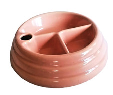 Vintage MID CENTURY Pottery PINK Baby Food Warming Bowl Dish Hole For Hot Water