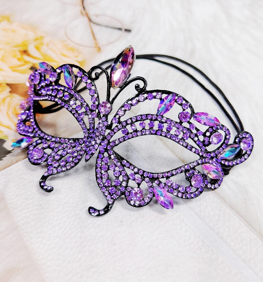 Purple Masquerade Ball Mask, Black Party Mask, Lavender Crystal Mask, Prom Mask - Image 2 of 4