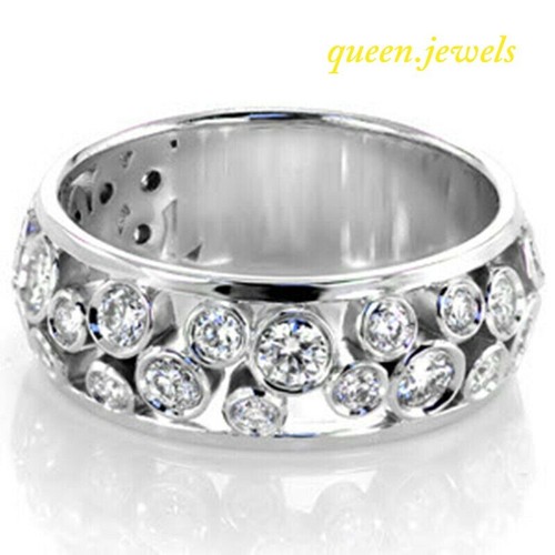 2CT Bezel Set Bubble Diamond Lab Created Men's Wedding Band 14K White Gold Over - Picture 3 of 6