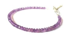 925 Sterling Silver Natural Pink Amethyst Gemstone Rondelle Faceted Bracelet 7