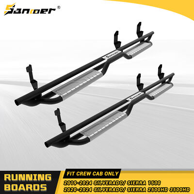 Silver Running Boards for 19-23 Silverado Sierra Crew Cab Drop Stairs Side Steps