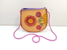 Mexican Artesanal Women's Bag PINK Multicolor. 100 GENUINE LEATHER 5" x 5"