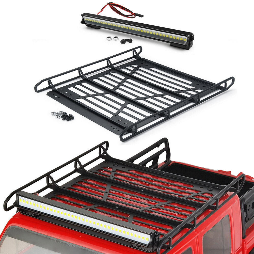 1/10 RC Car Roof Rack Luggage Carrier w/ LED Lights Bar for SCX10