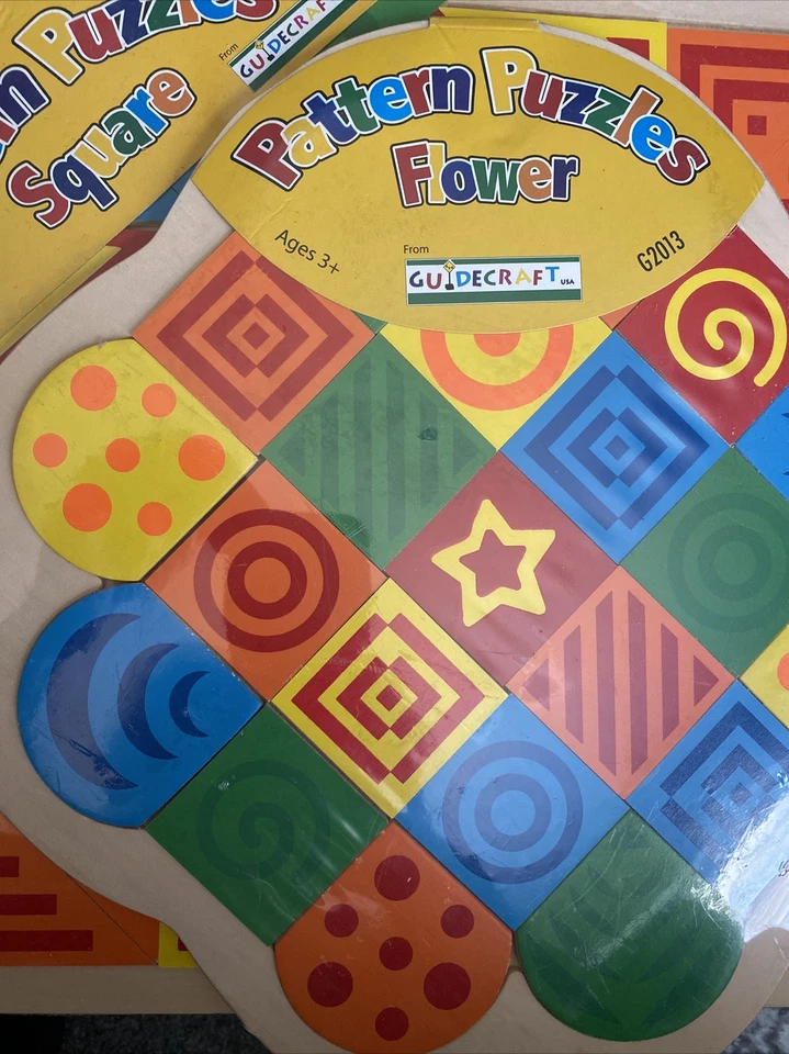 NUEVO JUEGO DE 2 ROMPECABEZAS WALDORF GEOMETRÍA COLOR MADERA FORMAS JUGUETE FLOR CUADRADA MADERA Foto 2 de 4