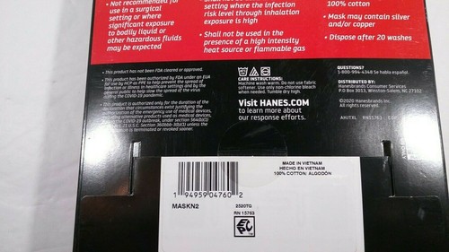 Hanes Stoff Gesichtsmaske 10er Pack | 100% Baumwolle waschbar & wiederverwendbar | weiß Neu im Karton - Bild 12 von 12