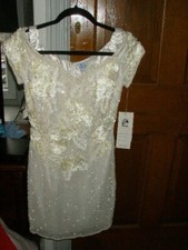 Mike Benet Formal Dress - White with Pearls/Sequins - Size 6