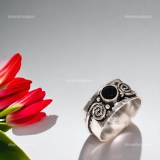 Black Onyx Gemstone 925 Sterling Silver Birthday Statement Solitaire Ring US 7