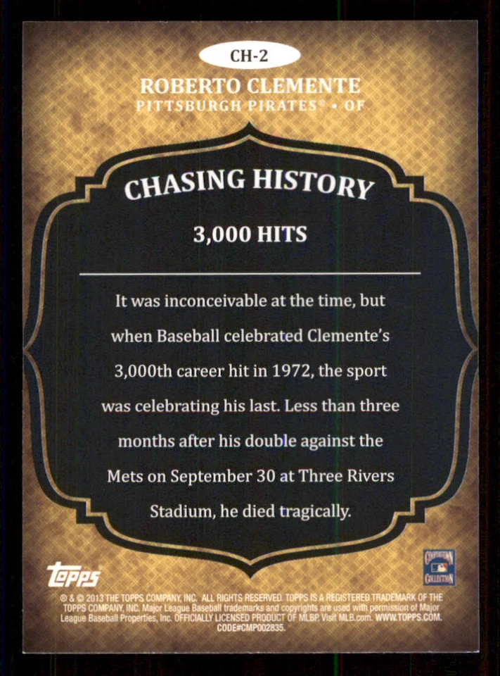 2013 Topps Chasing History #CH2 Roberto Clemente - Image 2 of 2