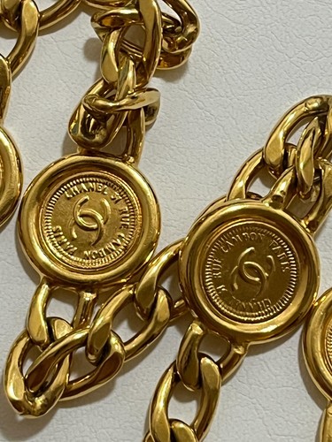 CHANEL Necklace Belt Chain AUTH Coco Mark Vintage Rare Coin Medal Swing Ken GP - Picture 9 of 24