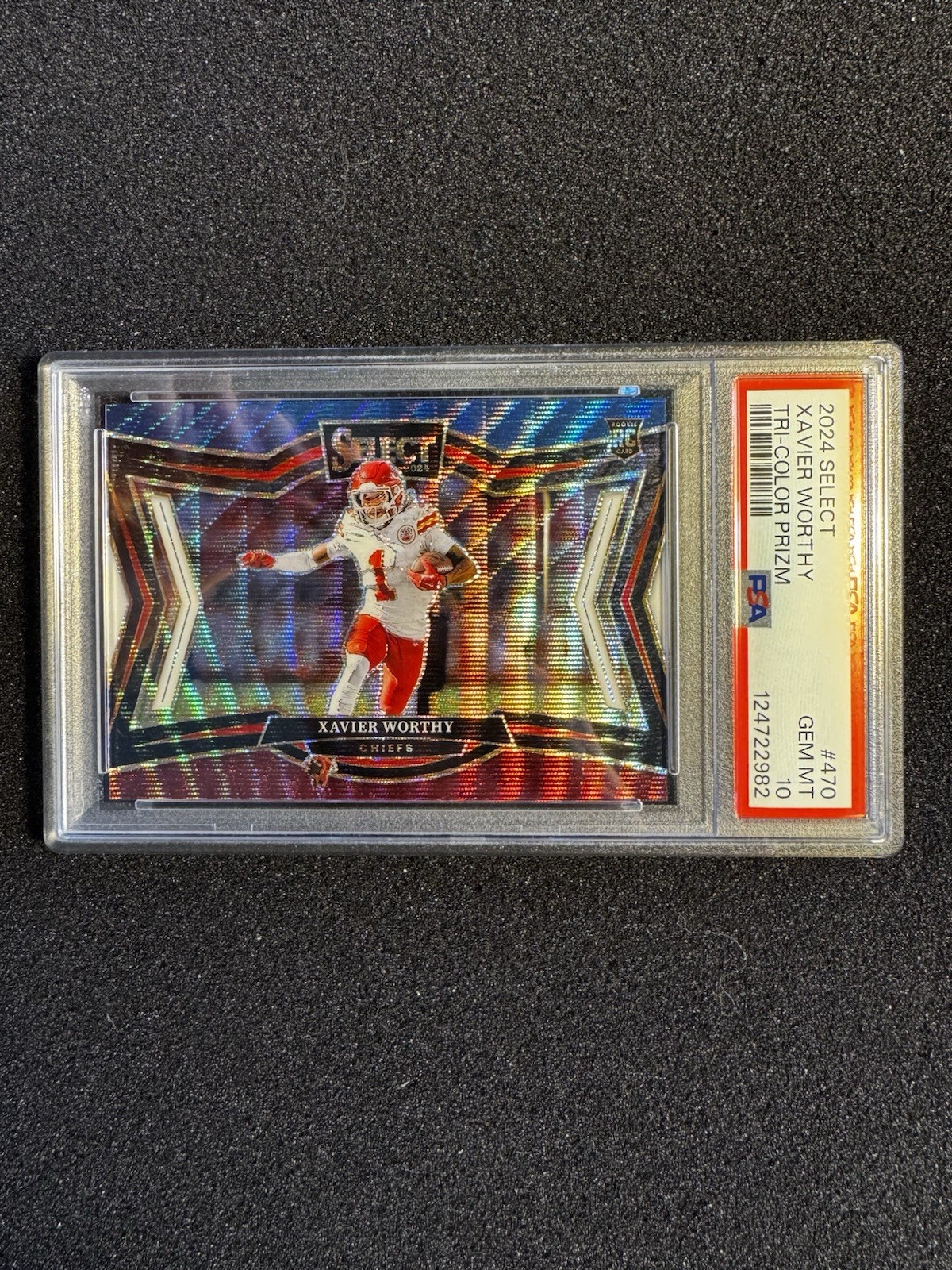 2024 Select - Field Level Xavier Worthy Tri-Color Prizm 79/99 (RC) PSA 10