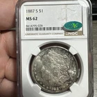 1887S Morgan Dollar Ngc MS 62 Cac Sticker Green Bean