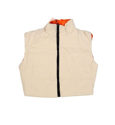 MICAS Vest Womens Medium Beige Puffer Full Zip Stand Collar Orange Lining