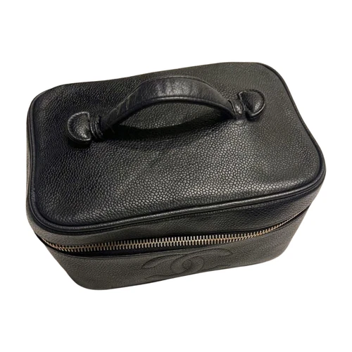 Vintage CHANEL Caviar Skin Vanity Case Handbag Pouch Black CC Logo READ DESC - Picture 3 of 8