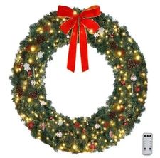 60 Inch Pre-Lit Outdoor VINGLI Christmas Wreath with 220 Lights 5’ Round NEW!
