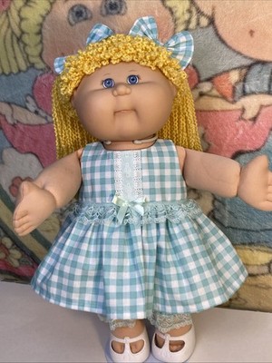 Handmade Cabbage Patch Kids Dress And Bloomers, Hair Bows Fits 16 -18  Dolls
