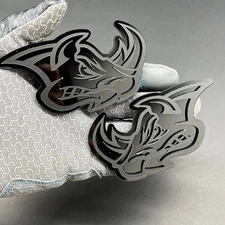 2pcs Rhino Badges Emblem Black Mate Black BADGES Fender Angry Agressive Raging