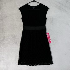 En Focus Womens Little Black Dress Petite 6P Sleeveless Dotted Mesh Overlay