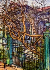 ORIGINAL Hand Painted Pen and Watercolor (ACEO) French Quarter Crepe Myrtle