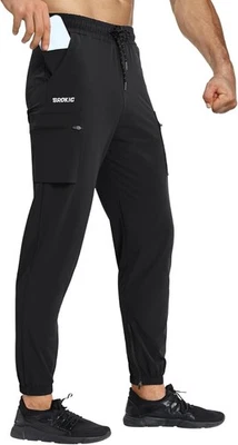 BROKIG Pantalon de Survêtement Homme Cargo Sportif Extensible Noir M - Photo 1/4