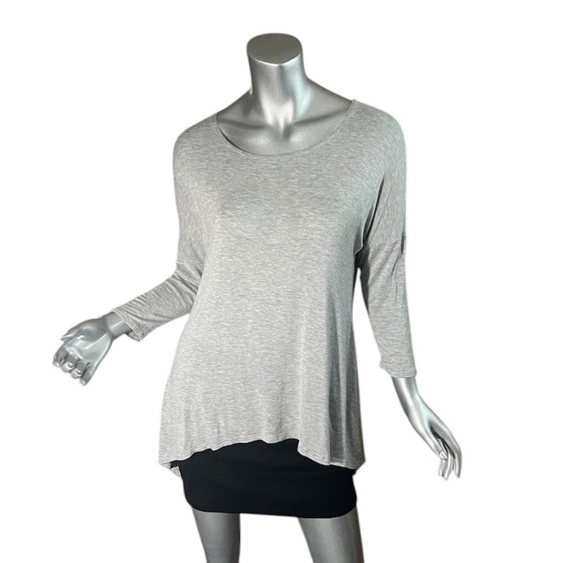 Misia Heather Grey Women’s Medium Tunic Top Soft Stretchy Top 3/4 Sleeve Shirt