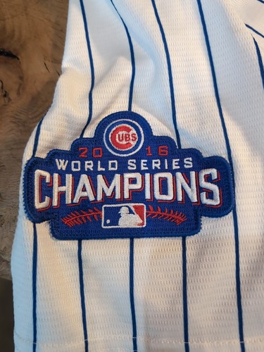 Chicago Cubs Russell 27 Pinstripe Jersey - 2016 World Series Champion - Size L - Imagen 7 de 9