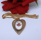 Vintage Gold tone Enamel Heart Flower 24"  Necklace CAT RESCUE — photo 1