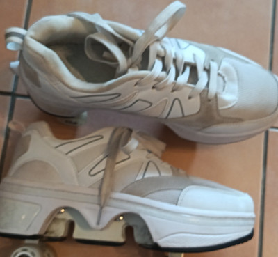 Rollerschuhe weiß/beige EUR 39, 4 Rollen, Schnürverschluss, Textil/Kunststoff