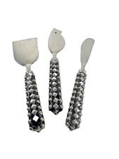 3Pc Cheese Serving Set w Black Handles & Silver Studded Gothic Design