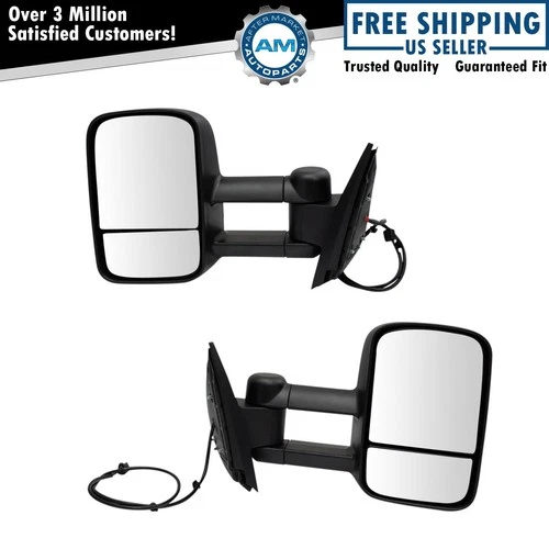Tow Mirror Power Heated Textured Black Pair Set of 2 for GM Pickup SUV New