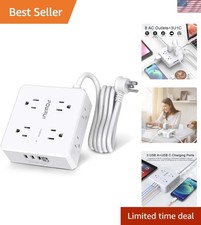 White 8-Outlet Surge Protector Power Strip with 4 USB Ports  Flat Plug Design