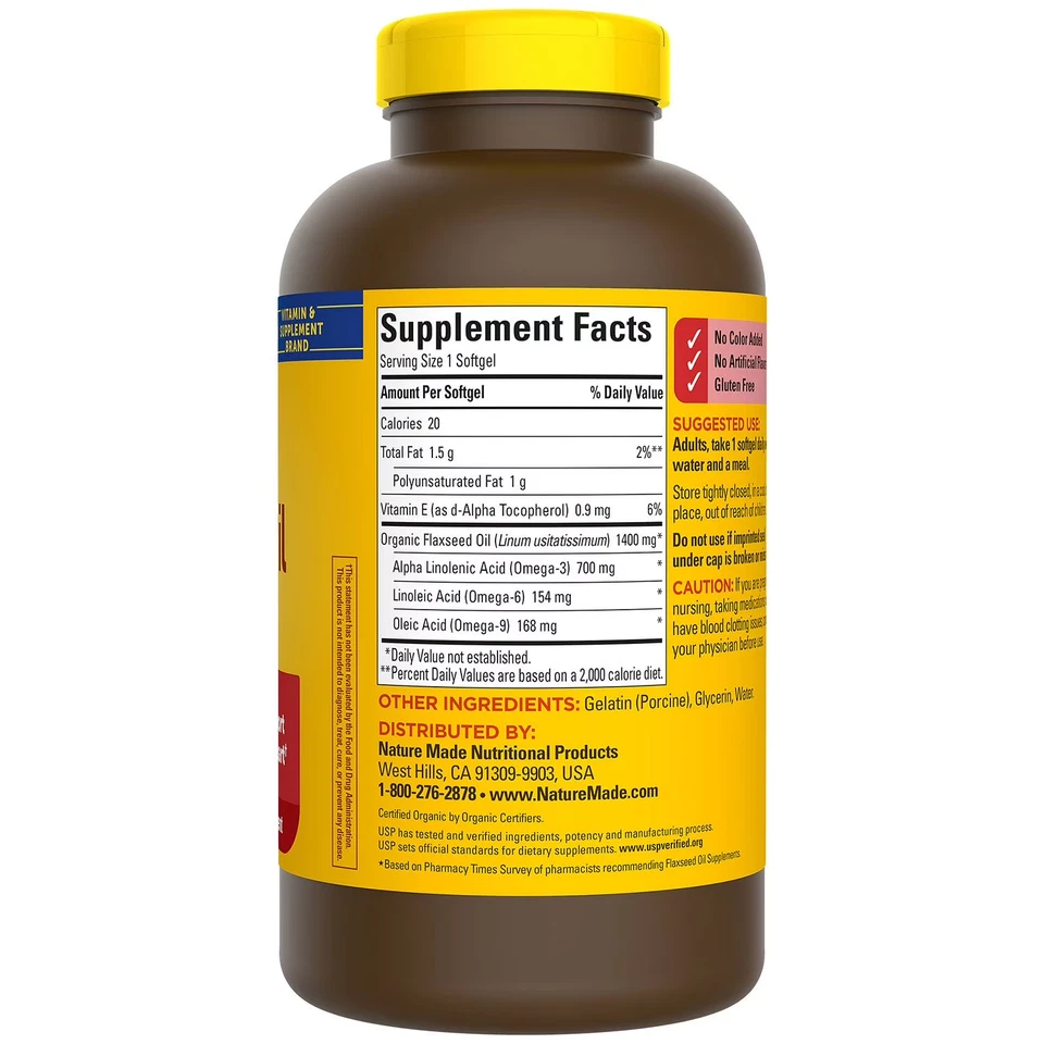 Nature Made Flaxseed Oil 1400 mg, 300 Softgels - Image 3 of 4