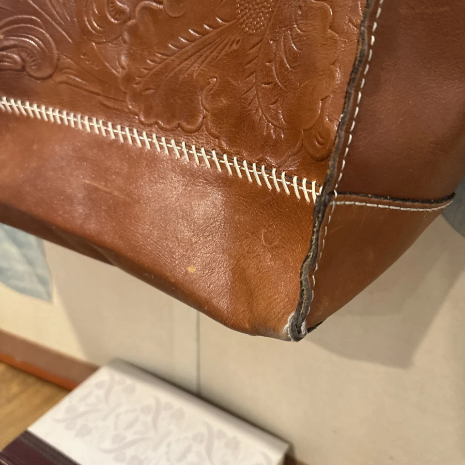 Patricia Nash Tote Bag Womens Brown Leather Shoulder Purse Studded Purse Zip Top - Image 3 of 4