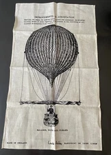 VTG Laura Ashley Tea Towel Balloon w Sail Furled Black White Linen England NOS