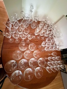 Extensive Vintage Spiegelau Etched Crystal Glassware Set w/Decanter and Pitcher