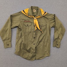 VTG Boy Scouts of America Official Shirt Khaki Long Sleeve w Neckerchief Slide
