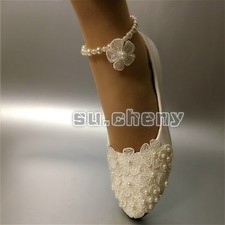 su.cheny Flat/4cm/7.5cm/wedge white lace pearl Wedding Bridal heels heels shoes