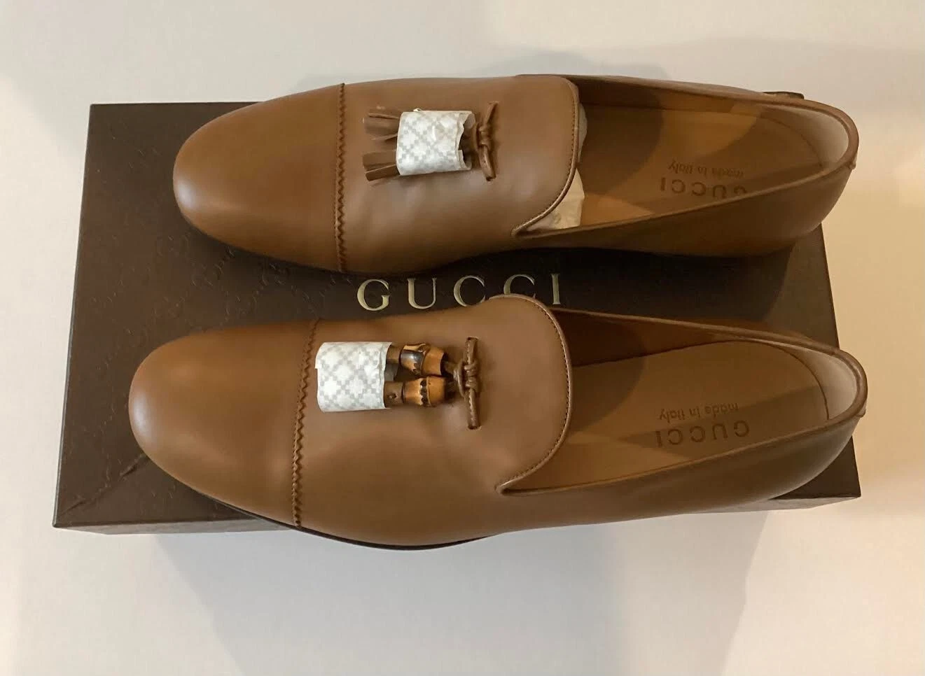 Massin à enfiler bout rond glands en cuir marron Gucci, homme 9,5