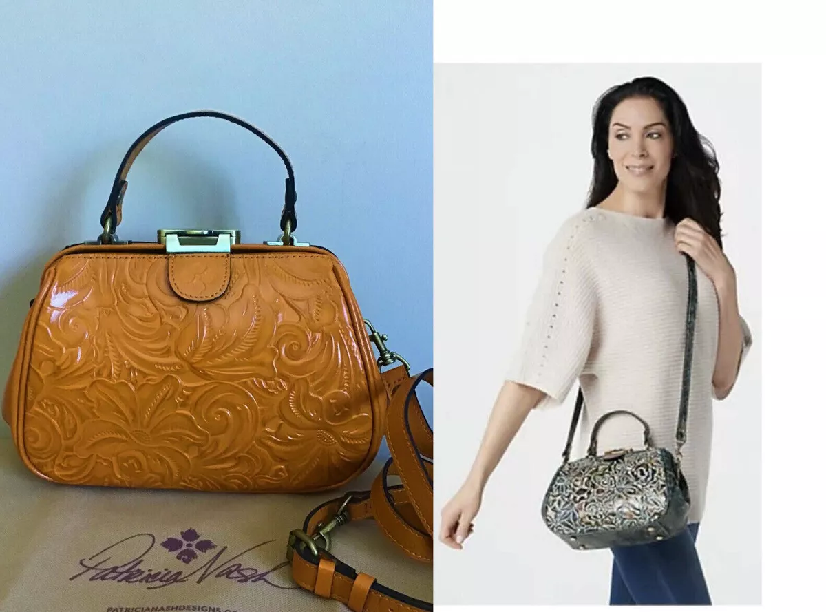 NWT Patricia Nash Gracchi Frame Tooled Leather Satchel Crossbody Bag SUN YELLOW