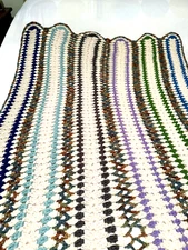 Vtg Handmade Afghan Lap Blanket  Crochet  56x32" Colorful 6 Panels Soft  FreShip