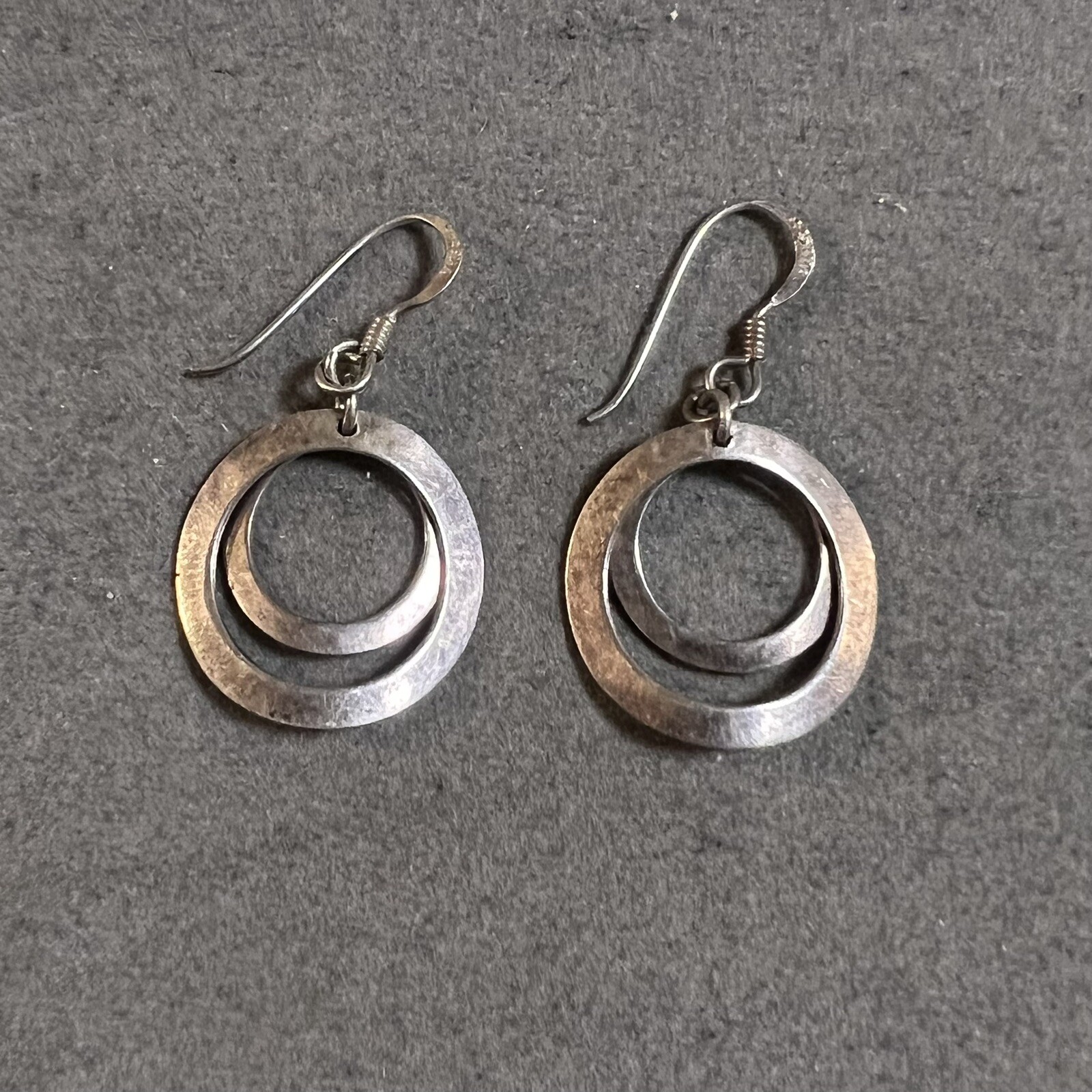 Vintage Artisan Double Circle Dangle Drop Sterlin… - image 3